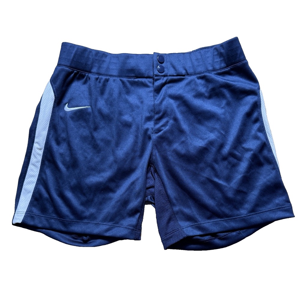 Nike Dri-FIT Navy Blue Athletic Shorts‎ Mens Medium White Stripe Snap Fly 15" L